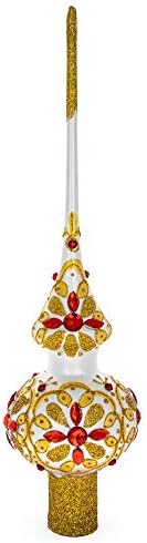 Jujeweled com tampo de Natal de vidro de vidro de ouro e ouro vermelho 11 polegadas