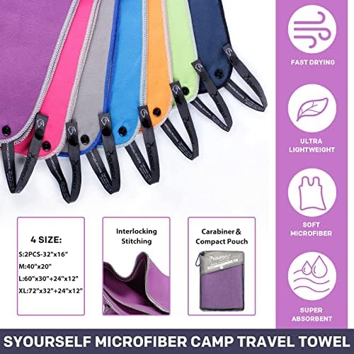 Toalha de viagem de microfibra Syourself, toalha rápida de toalha seca Super absorvente acampamento, toalha compacta de acampamento,