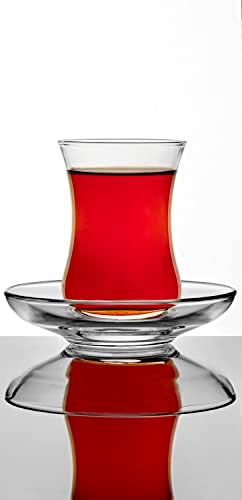 Pasabahce Premium Turkish Tea Copos e pires, conjunto de 12, perfeito para festa de chá, presentes, consumo de casa, casamentos, Aniversary