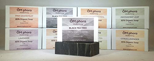 Barras de sabão omphora - pacote duplo de barras de 4 oz - oito opções de perfume - 85% orgânico