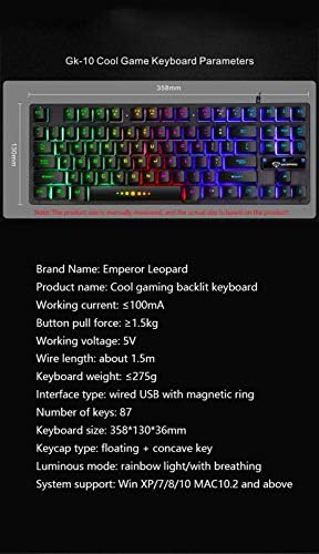 GK-10 87 Chaves RGB Mechanical Gaming Teclado com Wired Backlit For PC Desktop Gamers EN2