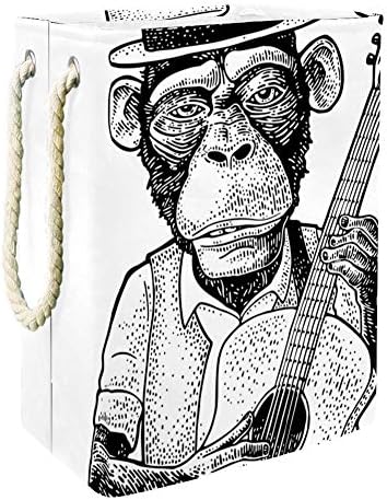 Macaco Indomer Chapéu e camisa vestidos segurando guitarra 300d Oxford PVC Roupas impermeáveis ​​cesto de roupa grande