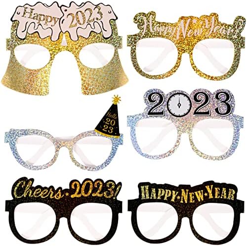 Decorações de Natal de Sosoport 12pcs Ano Novo Viclos 2023 Feliz Ano Novo Partido Óculos Glitter Glitter Funny Glasses Photo Props