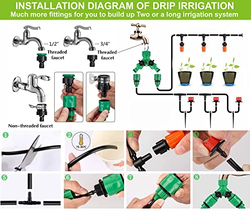 Sistema de irrigação de jardim Peisongfei, 164ft 200 Kit de irrigação por gotejamento de pacote 1/4 Tubulação em branco Tubulação