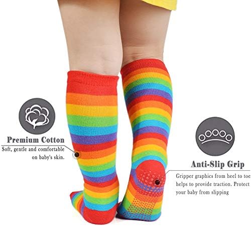 Epeius Baby Girl Rainbow Rainbow Knee Socks High Socks não deslizam meias de futebol de tubo uniforme para criança e criança