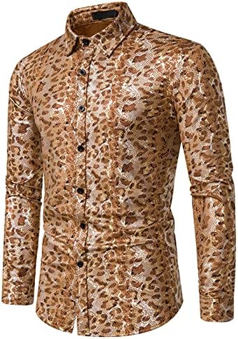 Blusa masculina Tops de moda FOIL FOIL Button Fechar lapela de manga longa Casual Cirtas de Cardigan para festa
