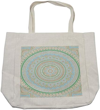 Bolsa de compras de Ambesonne Mandala, ornamento de motivos orientais em tons pastel ilustração, bolsa reutilizável