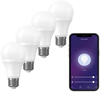 Lâmpadas inteligentes, e26 A19 White White Wi -Fi Alteração de lâmpadas, diminuindo, compatível com Alexa/Google Assistant e controle