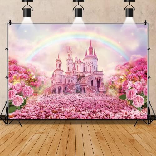 Castelo de fantasia cenário rosa flor de primavera jardim sonho do castelo sons pau -bens de arco -íris cloud sweet princesa garota