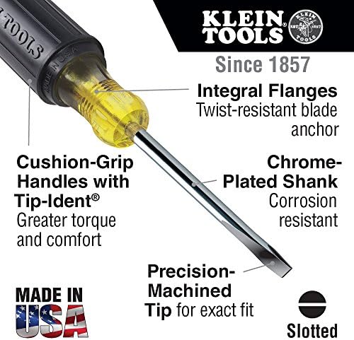 Klein Tools 608-4 1/8 polegada Gabinete Mini Chave de fenda Flathead com haste redonda redonda de 4 polegadas e alça de alça de