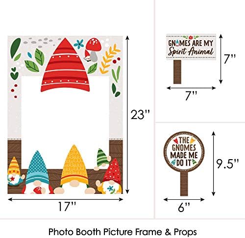 Gnomos de jardim de grande ponto de felicidade - Florest Gnome Party Selfie Photo Booth Picture Frame e adereços - Impresso em material resistente
