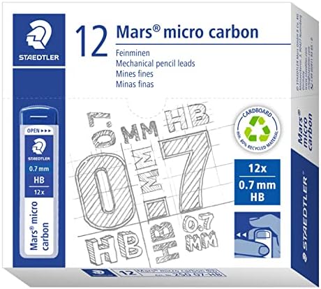 STAEDTLER MARS MICRO CARBONO MECÂNICO RECILLS, TUBO DE 12 0,7mm HB PONTO Médio Candas de grafite, 250 07-HB