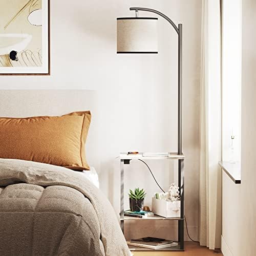 Luminária de piso solar com mesa, lâmpadas para a sala de estar com estação de carregamento, lâmpada de mesa de extremidade rústica
