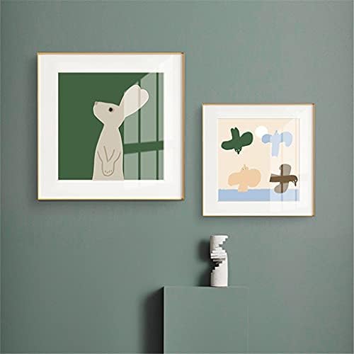 Chysp Nordic Modern Minimalist Style Bedroom Decoração pintando desenho animado animal Animal Green Rabbit Painting Card Paper Pintura