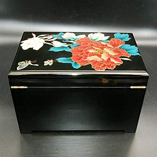 Caixa de jóias UxZDX CuJux - caixa de jóias peony da caixa de jóias caixa de jóias de jóias para presente de madeira （preto)