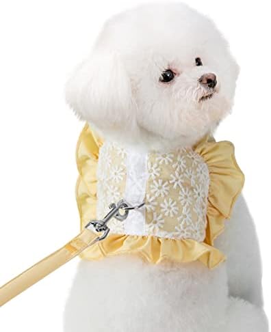 Craços de colete de cachorro e conjunto de trela, arnês de vestido de cachorro pequeno com coleira combinando, camisa de princesa de
