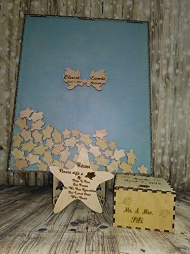 Livro de convidados de casamento alternativo com tartarugas decorações de molduras de madeira soltar moldura superior,