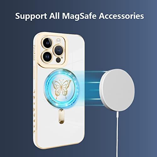Bonoma para iPhone 13 Pro Max Case [Suporte para MagSafe] Padrão Butterfly Prazamento magnético Protetor de tela Luxo Elegante