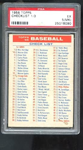 1956 Lista de verificação Topps 1/3 1ª 3ª série Primeiro terceiro PSA 5 Cartão de beisebol graduado MLB