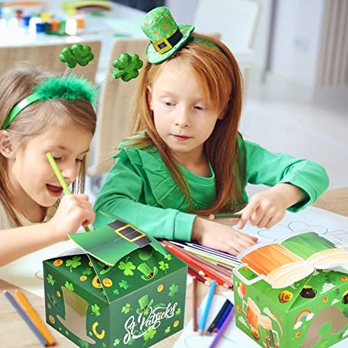 Howaf 12 peças Caixas de tratamento do dia de St. Patrick, caixas de doces irlandeses para crianças, 4 Styles Green Party Favors Paper Boxes com alça para o feriado de Festas de Partido Irlandês do Dia de São Patrício