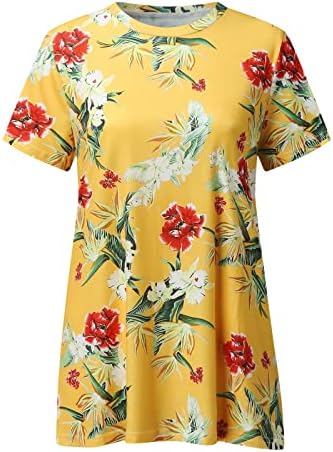 Camisas para mulheres Summer Summer Womens Short Crew Neck Neck Floral Impresso Top T camisetas casuais camisetas