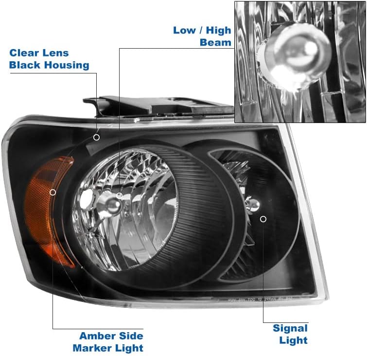ZMAUTOPARTS SUBSTITUIÇÃO FEXTOS BLACK FACTAMPS com luzes DRL de 6,25 LED azul para 2007-2009 Dodge Durango