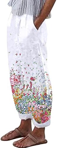 Calças de caminhada feminina míshui com bolsos calças estampas florais com bolsos longos calças soltas casuais ternos de calça para