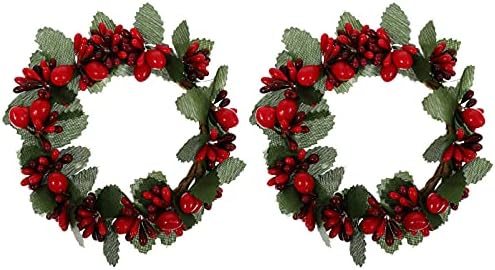 PretyZoom 2pcs anel de vela de natal Red Berry Pine Candle Ring Pequeno Christmas Wreath Holida