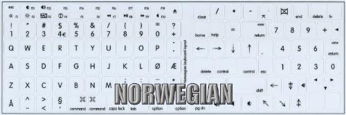 Mac Norwegian não transparente adesivos de teclado em fundo branco para laptop, desktop e notebook