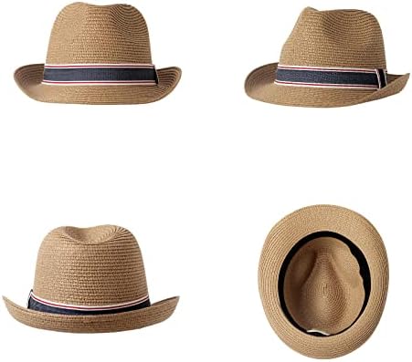 Tialarts palha fedora sol chapéu para homens mulheres abrevina praia de verão praia ao ar livre trilby chapéu bege/meio