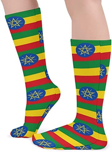 WeedKeyCat Etiópia Bandeira de meias grossas novidades engraçadas gráficas casuais casuais meias de tubo médio para