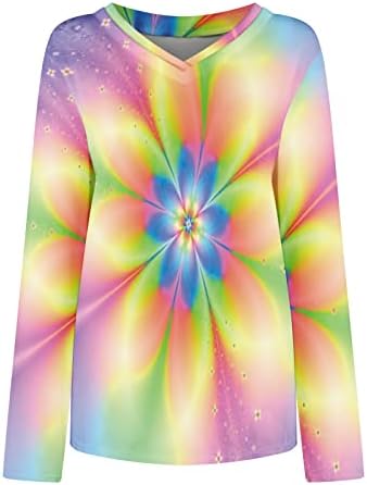 Camisas de manga longa sinzelimin para mulheres gradiente de moda tie-dye the-shirt de camiseta casual deco