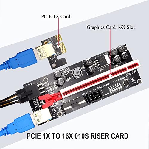 IIAzimps PCI-E Riser Card 010S 8 Solid Capacitors GPU Risers Adapter Card PCI-Express 1X to 16X Riser Card for Bitcoin Ethereum