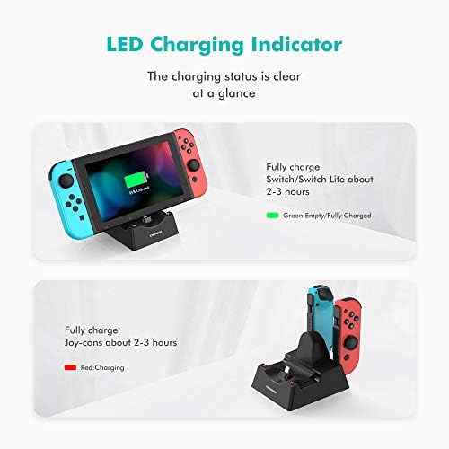 Dock de carregamento para troca e troca Lite, Kiwihome Compact Charging Dock Stand Station Compatível com Switch Joy-Con