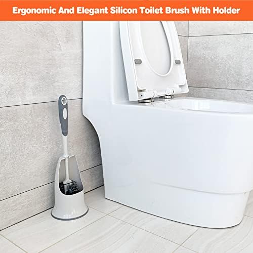 Escova e suporte do vaso sanitário, 2 pacotes escova de vaso sanitário para banheiro com suporte, escovas de limpador de vaso sanitário de silício com alça anti -deslize
