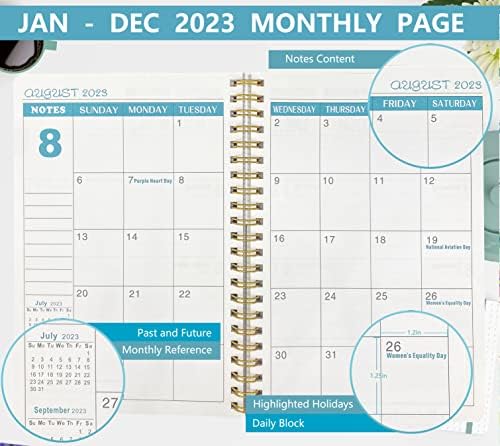 2023 Planejador, planejador mensal e semanal com Tabs, 2023 Planejador mensal de janeiro-dezembro de 7,6 x 5,5 Planejador diário diário flexível, encadernação de dois fios, PP Protetive Plate, floral.