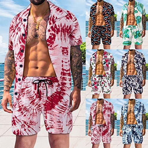 Xiloccer de linho de algodão masculino para masculino Button Up Camise e roupas de praia floral havaiana curta.