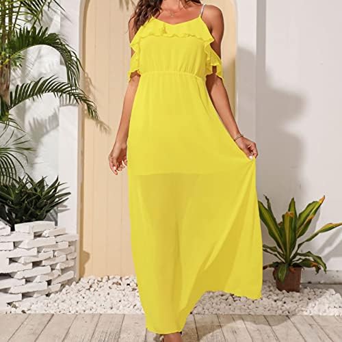 Vestidos longos de verão femininos elegantes spaghetti stap trafue v vestido de praia mangueira de pescoço com pescoço