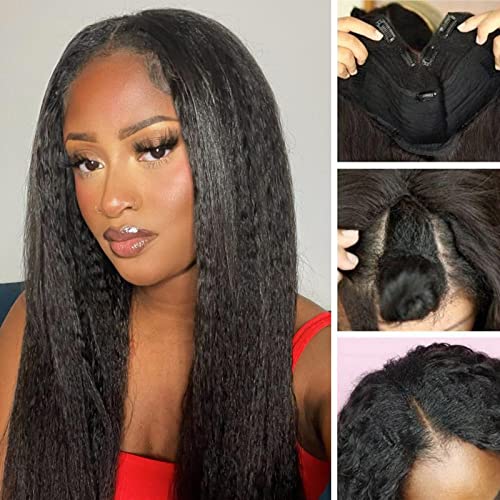 Leosa Kinky Straight V Part Wigs para mulheres negras perucas sem gluus sem deixar de fora