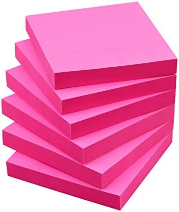 Notas adesivas 3x3 Notas de auto-pado com 6 cores brilhantes, fácil de postar para escritório, shool, casa, 6 almofadas/pacote,