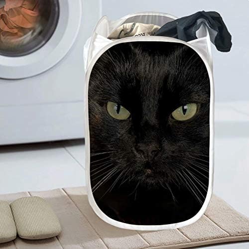 Afpanqz Black Cat Eyes Design Forte malha pop-up Hamperes de lavanderia grandes cestas de lavanderia com bolso extra fácil de abrir e dobrar para viagens Salvar local para casa 61L Banheiro