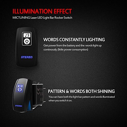 Mictuning LS083601JL Kit de interruptor estéreo a laser, liga LED liga/desliga, 20a 12V, azul