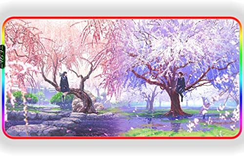 Almofadas de mouse para jogos rgb cerejeira blossom rosa paisagem teclado teclado bloco xxl grande alongamento de anime