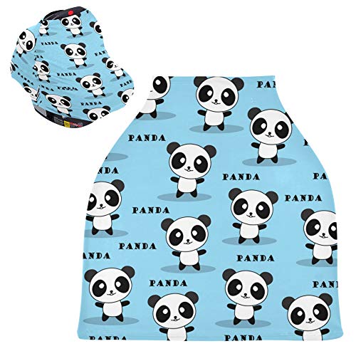 Yyzzh Padrão de panda fofo na capa de assento de bebê elástico azul, covers de enfermagem do dossel infantil, capa de amamentação,