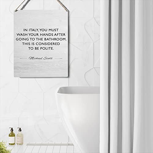 Decoração engraçada de placas de banheiro na Itália Você deve lavar suas mãos Sign de madeira Placa Placa Poster Poster Obra de 8 ”x10” Decorações de banheiro em casa rústica
