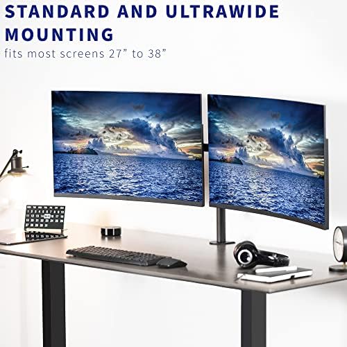 VIVO Premium duplo ultra largo LCD LED 27 a 38 polegadas Montagem de monitor Montante, serviço pesado, braços telescópicos ajustáveis, configuração de parede nivelada, ajuste 2 telas, preto, stand-ts38c