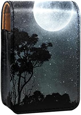 Caso de batom de batom de viagem Guerotkr, saco de maquiagem portátil de batom com espelho, padrão da floresta negra do padrão da lua