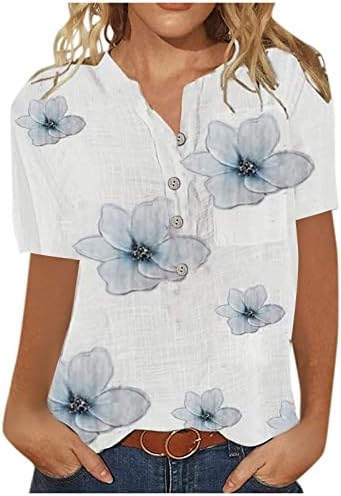 Tops femininos de verão, mulheres 1/2 botão de camiseta tshirts estampa de flores de manga curta Henley camisa casual