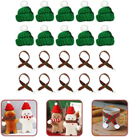 Toyvian 20 pacote de Natal Mini Papai Noel Chapéu e Lenço de Natal Conjunto, Santa Knit Hat Hat Bottle Bottle Decro Xmas Home Table Decoration for Christmas Fantaspace Party Supplies