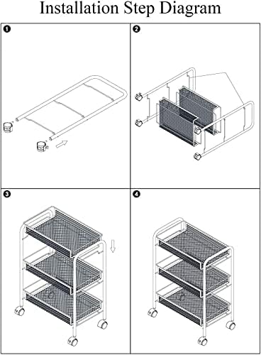 Prateleiras de armazenamento de metal de 3 níveis HTLT com rodas, cestas de armazenamento de arame de carrinho, carrinho